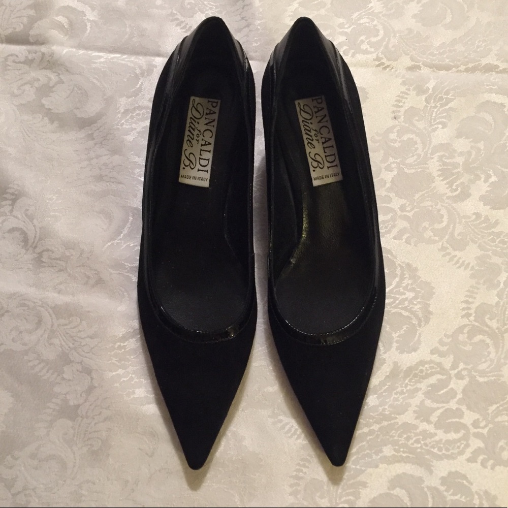 New Pancaldi Black Suede Kitten Heels Size 6